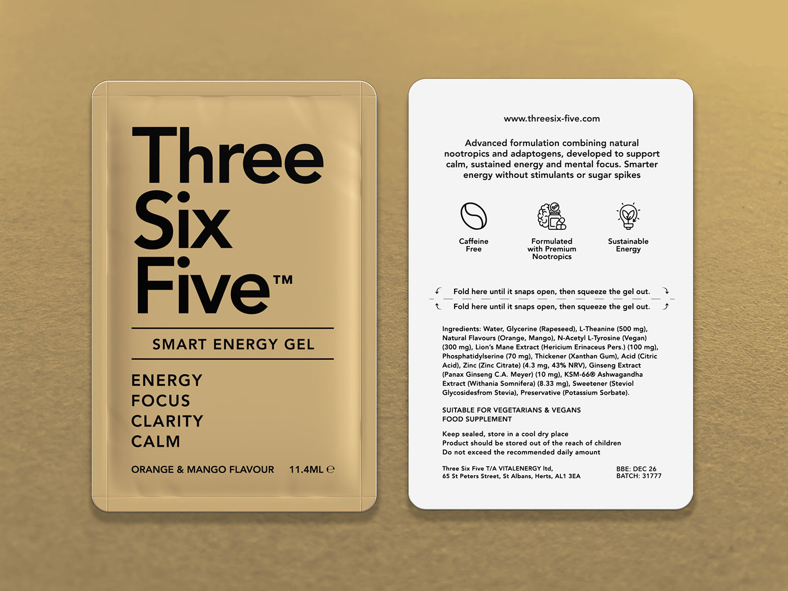 Three Six Five Energy Gel Easysnap Single Dose Packaging