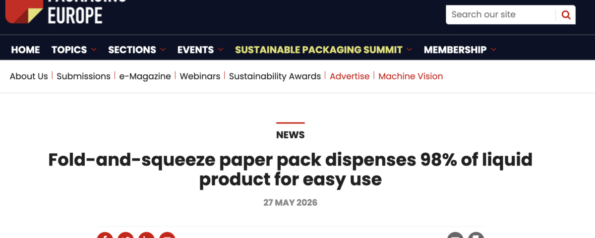 Packaging Europe Paper based pack dispenses up to 98% liquids